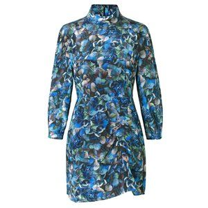 BAUM UND PFERDGARTEN Aaliah Dress NEW Blue Hydrangea Floral Mini Sleeve 34 2 4